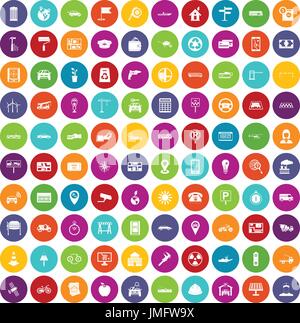 100 car icons set color Stock Vector