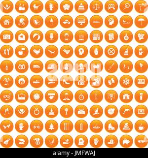100 joy icons set orange Stock Vector