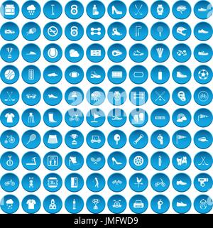 100 sneakers icons set blue Stock Vector