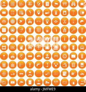 100 keys icons set orange Stock Vector