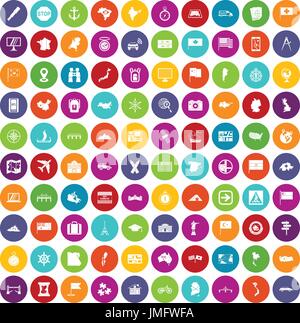 100 cartography icons set color Stock Vector