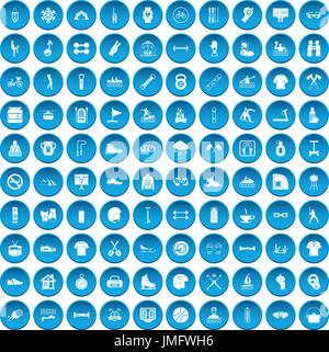 100 sport life icons set blue Stock Vector