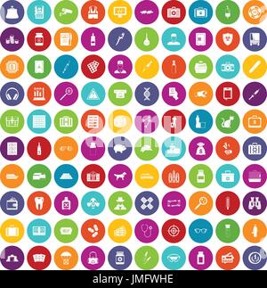 100 case icons set color Stock Vector