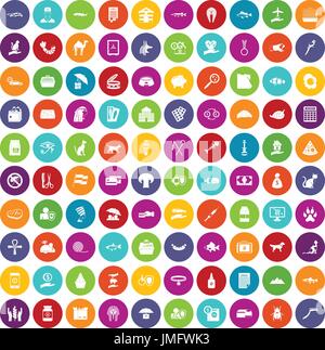 100 cat icons set color Stock Vector