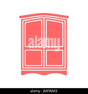 Wardrobe pink icon. Furniture for clothes. Vintage Cabinet. Old retro chest of drawers Stock Vector