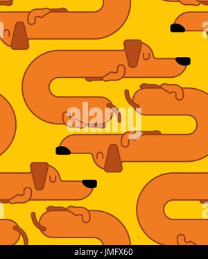 Dachshund sleeps pattern. dog is long ornament. funny orange home pet background. Sleeping puppy texture Stock Vector