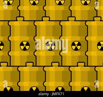 Yellow Barrel with poisonous waste pattern. radioactive Canister with acid ornament. toxic Chemical danger of barrel background. Environmental polluti Stock Vector