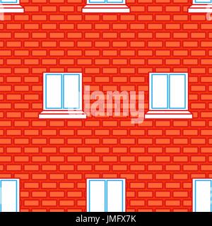 Windows and Brick Wall seamless texture. Red Bricks Background Stock Vector