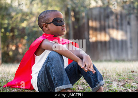 African American Little Boy Superhero Stock Photo