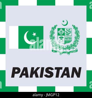 Pakistan official national flag and coat of arms. asiatic country ...