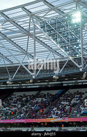 London Stadium during the World Para Athletics Championships. Crowd and lights gantry. Olympic Stadium, now West Ham football Stock Photo