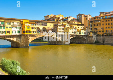 Architecture of Ponte Vecchio overlooking the Arno river in Florence, Italy Stock Photo