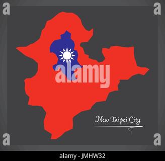 New Taipei City Taiwan map with Taiwanese national flag illustration Stock Vector