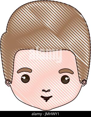 color crayon silhouette caricature closeup front view face guy with brown hairstyle Stock Vector