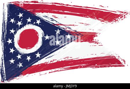 Flag of Ohio US State, grunge abstract brush stroke on gray background ...