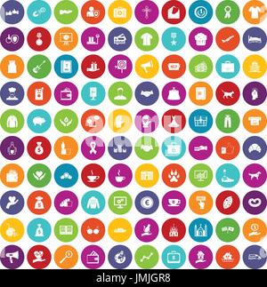 100 charity icons set color Stock Vector
