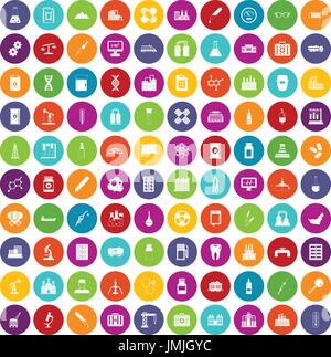100 chemical industry icons set color Stock Vector