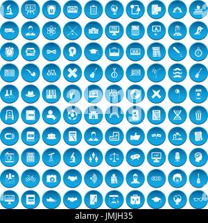 100 student icons set blue Stock Vector
