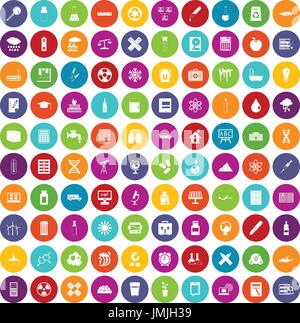 100 chemistry icons set color Stock Vector
