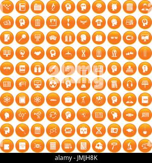 100 knowledge icons set orange Stock Vector