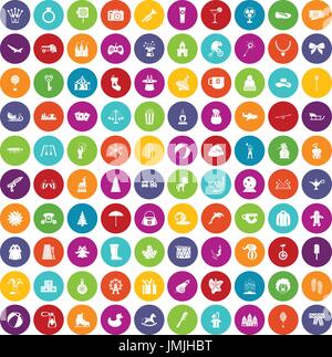 100 children icons set color Stock Vector