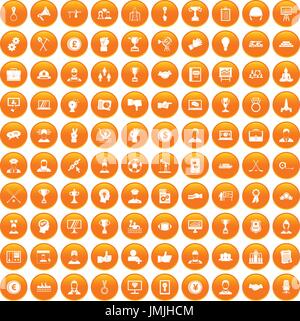 100 leadership icons set orange Stock Vector