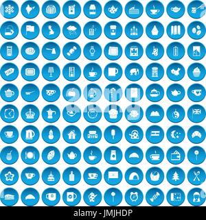 100 tea cup icons set blue Stock Vector