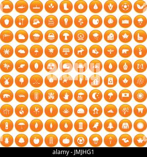 100 leaf icons set orange Stock Vector