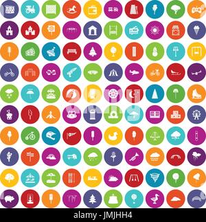 100 childrens park icons set color Stock Vector