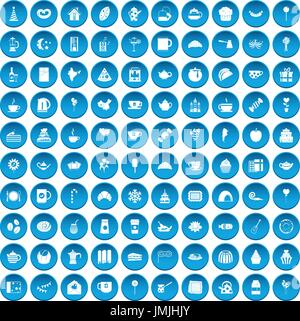 100 tea party icons set blue Stock Vector