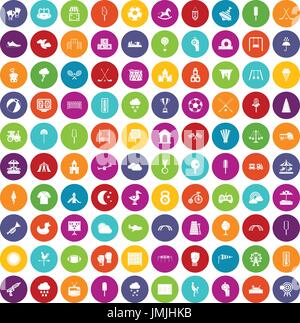 100 childrens playground icons set color Stock Vector