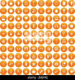100 light icons set orange Stock Vector