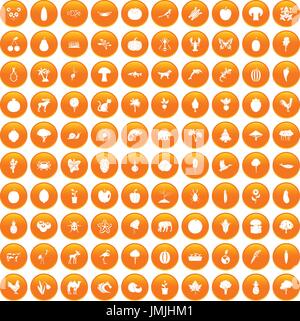 100 live nature icons set orange Stock Vector