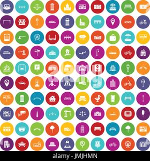 100 city icons set color Stock Vector