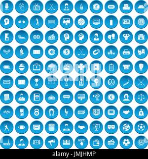 100 totalizator icons set blue Stock Vector