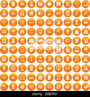 100 loans icons set orange Stock Vector