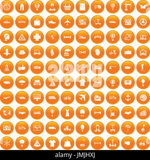 100 logistics icons set orange Stock Vector