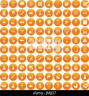 100 lorry icons set orange Stock Vector