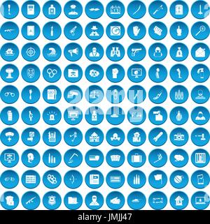 100 violation icons set blue Stock Vector