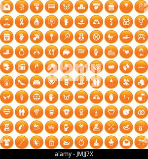 100 love icons set orange Stock Vector