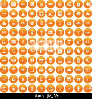 100 luggage icons set orange Stock Vector