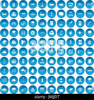 100 water supply icons set blue Stock Vector