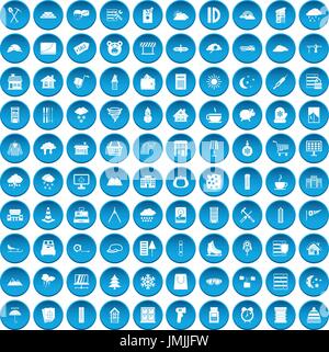 100 windows icons set blue Stock Vector