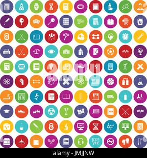100 college icons set color Stock Vector