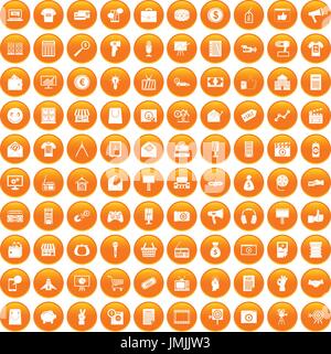 100 marketing icons set orange Stock Vector