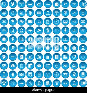 100 working hours icons set blue Stock Vector