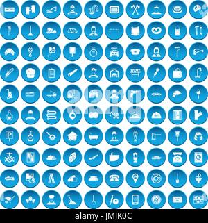 100 working professions icons set blue Stock Vector