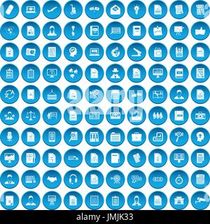 100 work paper icons set blue Stock Vector