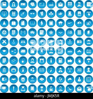 100 writer icons set blue Stock Vector