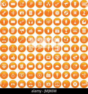 100 media icons set orange Stock Vector